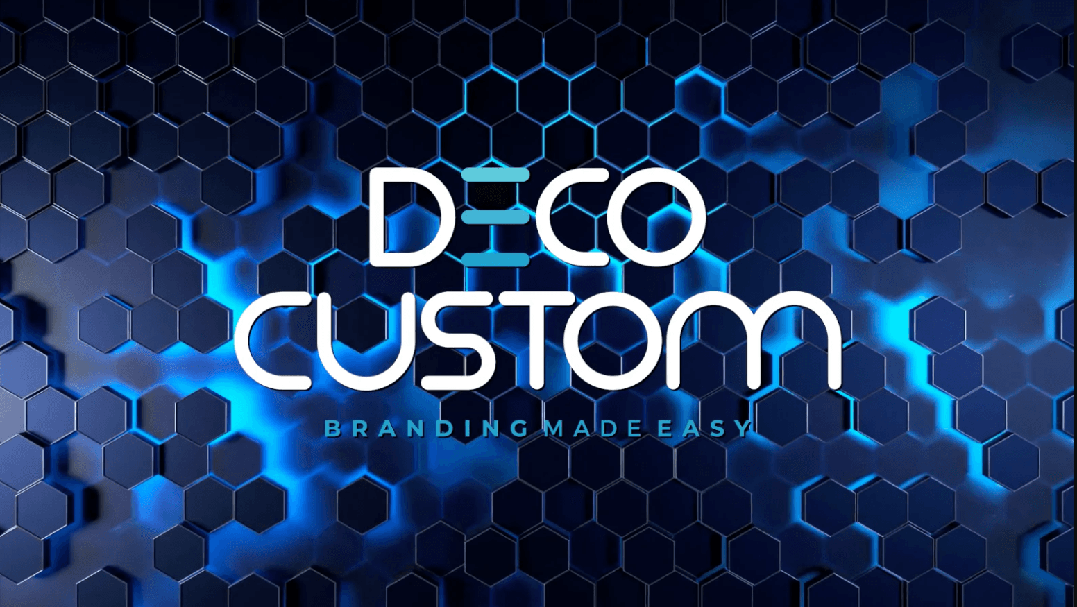 D=GO Custom branding company logo with tagline "Branding Made Easy" on digital hexagon background