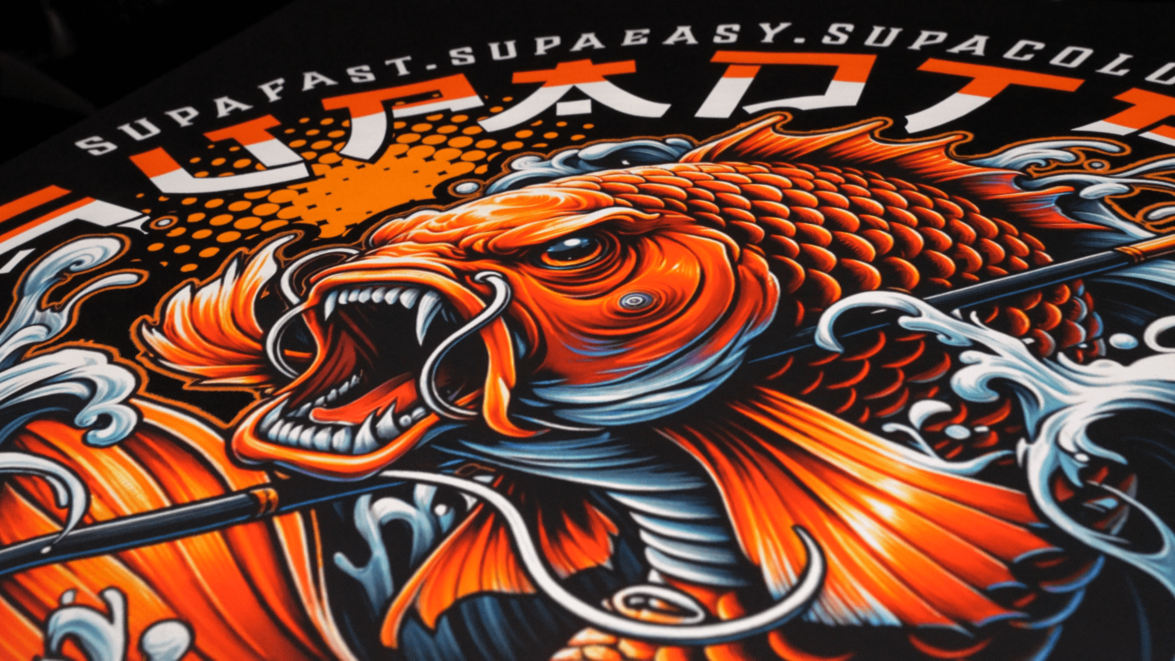 SupaDTF vibrant orange koi fish design showcasing 9-color printing technology